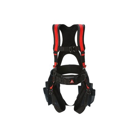 SUPER ANCHOR SAFETY Small - Gray Frame/Red Webbing Deluxe Full Body Harness with All-Pakka Tool Bag Combo 6151-GRS